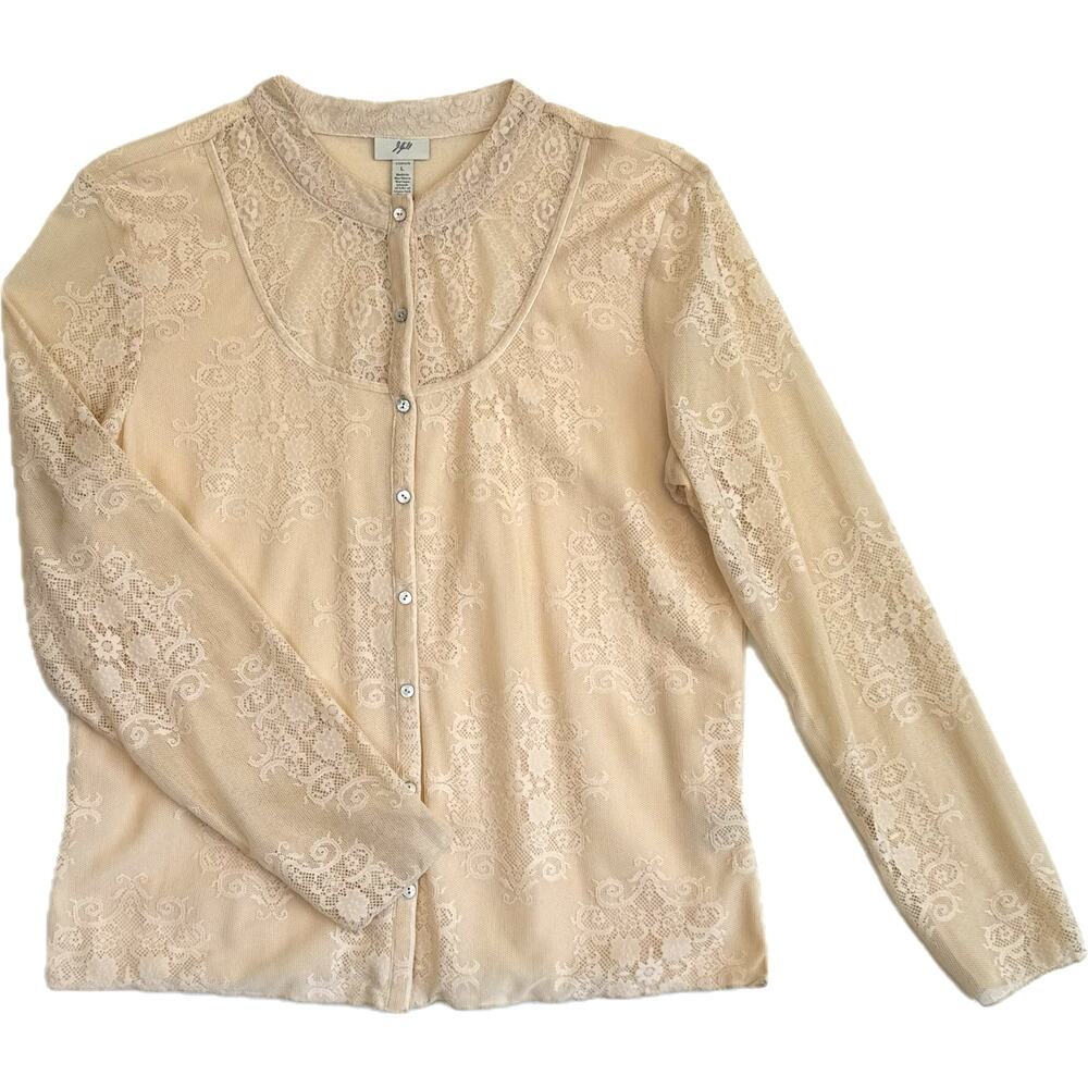 J.Jill Apricot Cream Button Front Stretch Lace Blouse Women's Size L NWOT